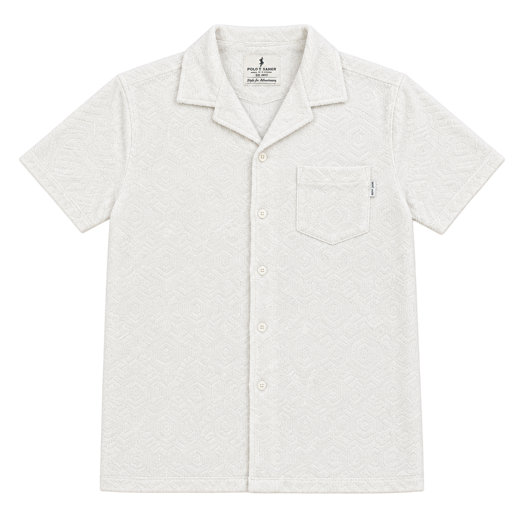 Scott James Short Sleeve Camp Shirt Size M Ivory Terry Towel 1