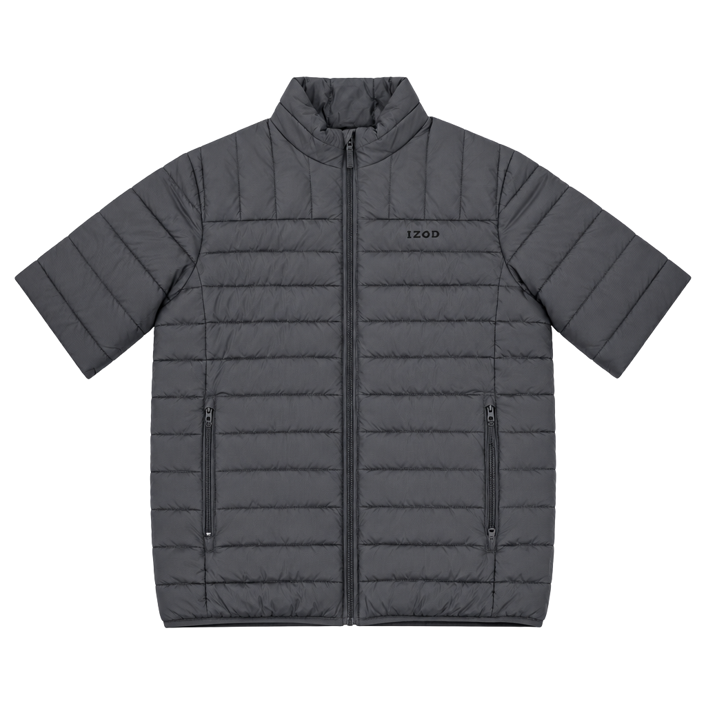 IZOD Men's Puffer Jacket Size M Gray Quilted Full Zip Coat with Pockets 1