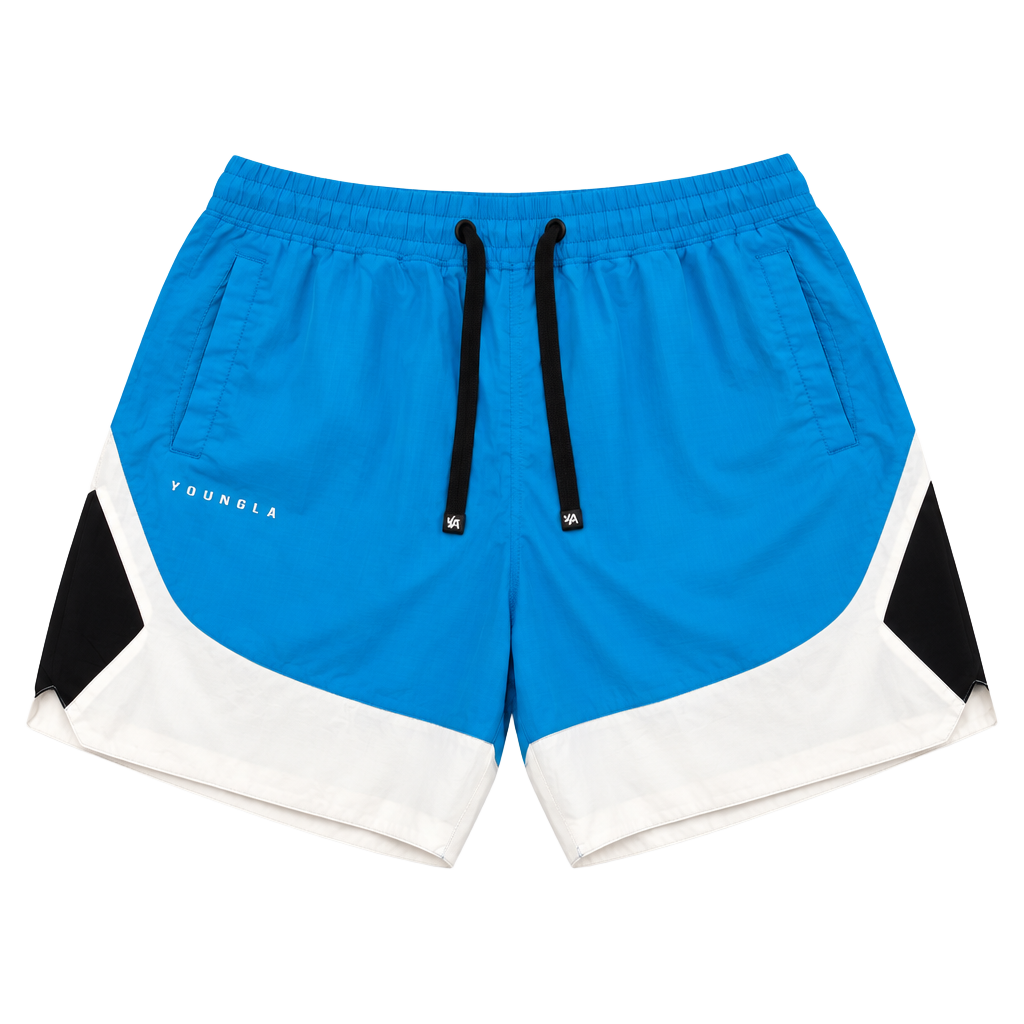 Young LA Swim Shorts Blue White Black Colorblock Drawstring 1