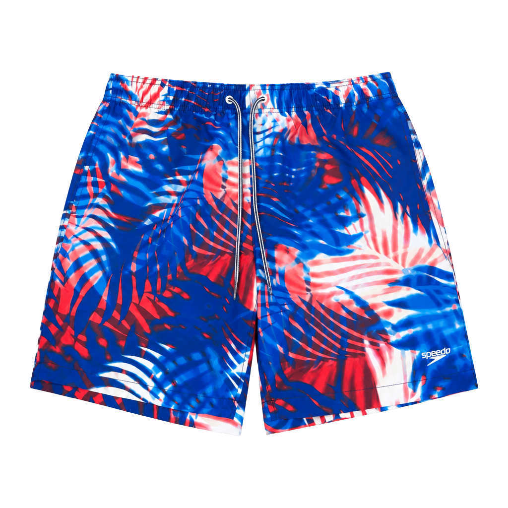 Speedo Swim Trunks Size M Blue Red Palm Leaf Print Board Shorts 1