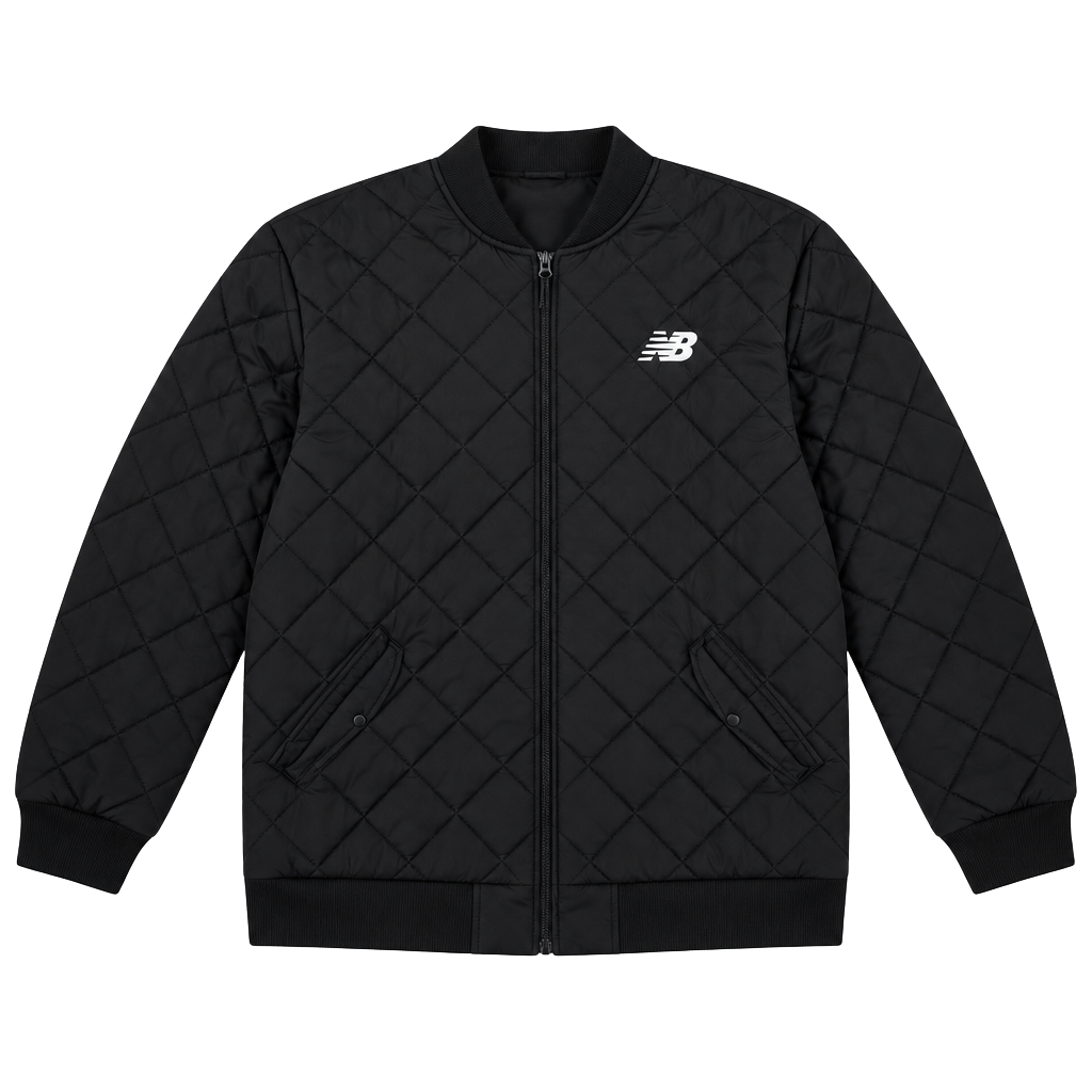 New Balance Quilted Bomber Jacket Size M Black Diamond Pattern 1