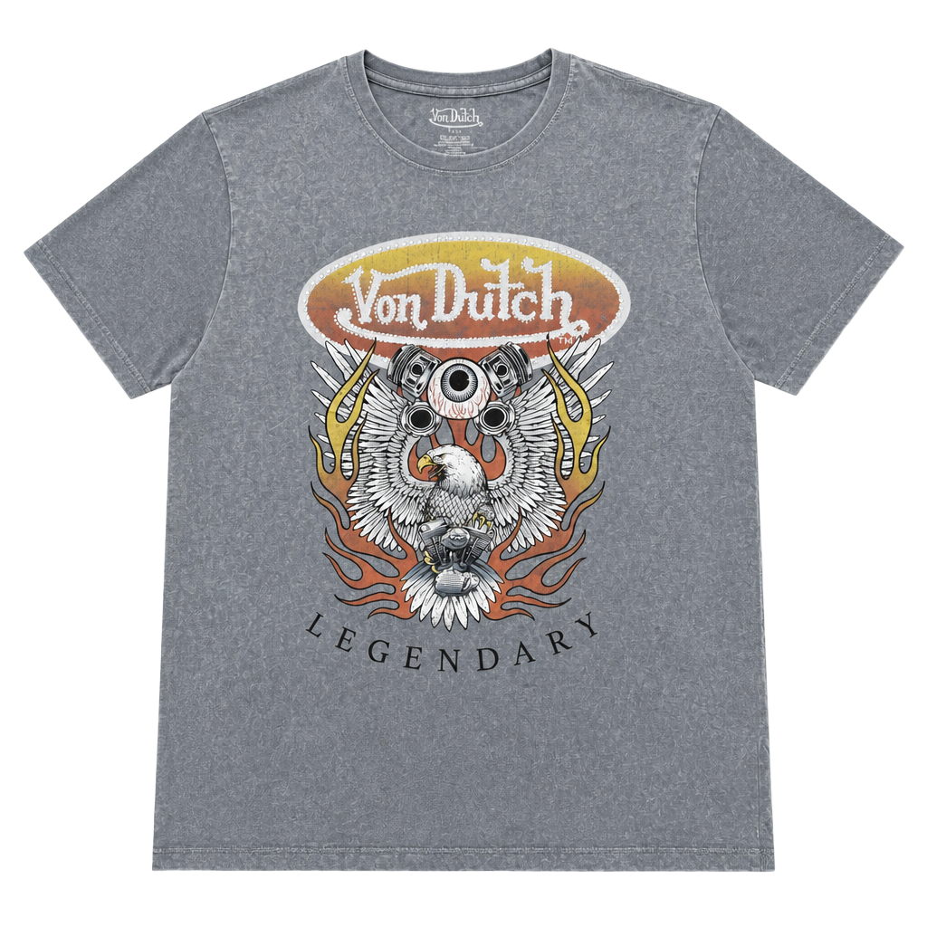 Von Dutch Eagle Skull Legendary Graphic Mineral Wash T-Shirt 1