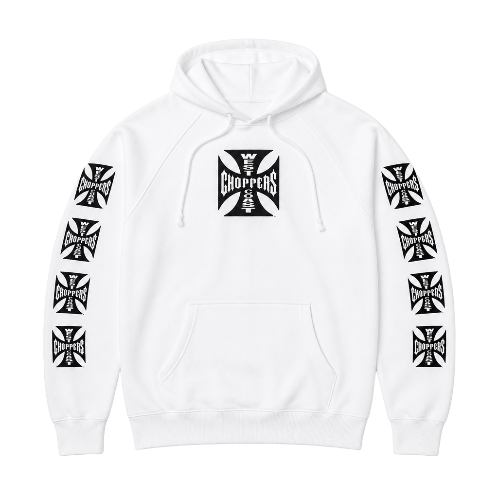 West Coast Choppers Iron Cross Logo White Hoodie Size XL 1