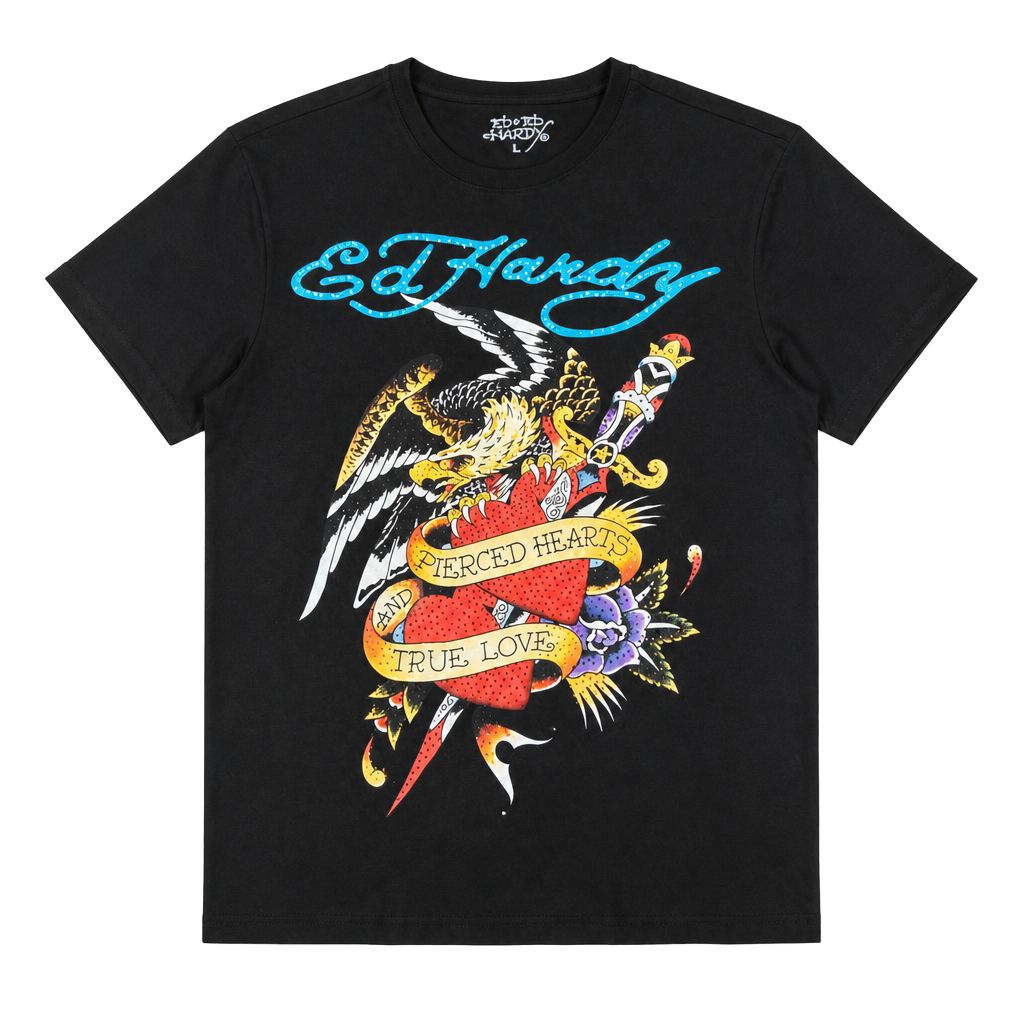 Ed Hardy Pierced Hearts & True Love Rhinestone Eagle Dagger Unisex Gray Size L 1