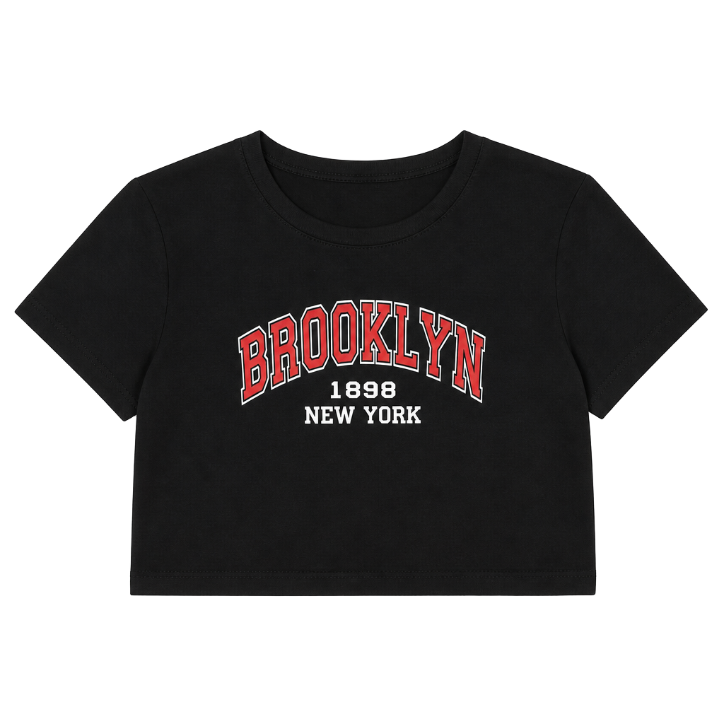 SHEIN Brooklyn 1898 New York Graphic Crewneck Crop Top 1