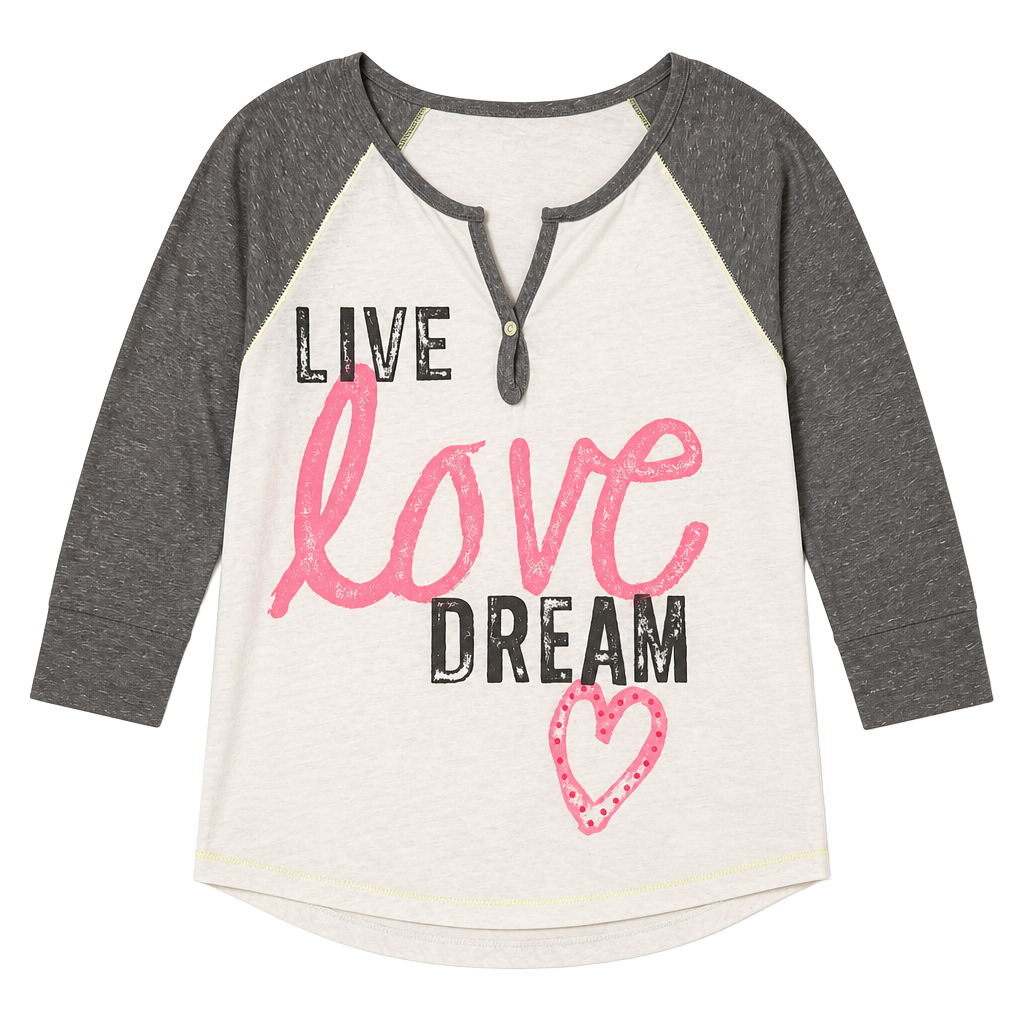 Aeropostale Live Love Dream 3/4 Sleeve Split Neck Graphic T-Shirt 1