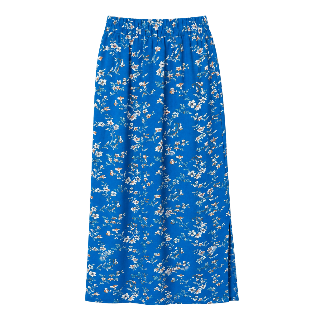 Shein Floral Maxi Skirt Size S Blue Elastic Waist Side Slit 1