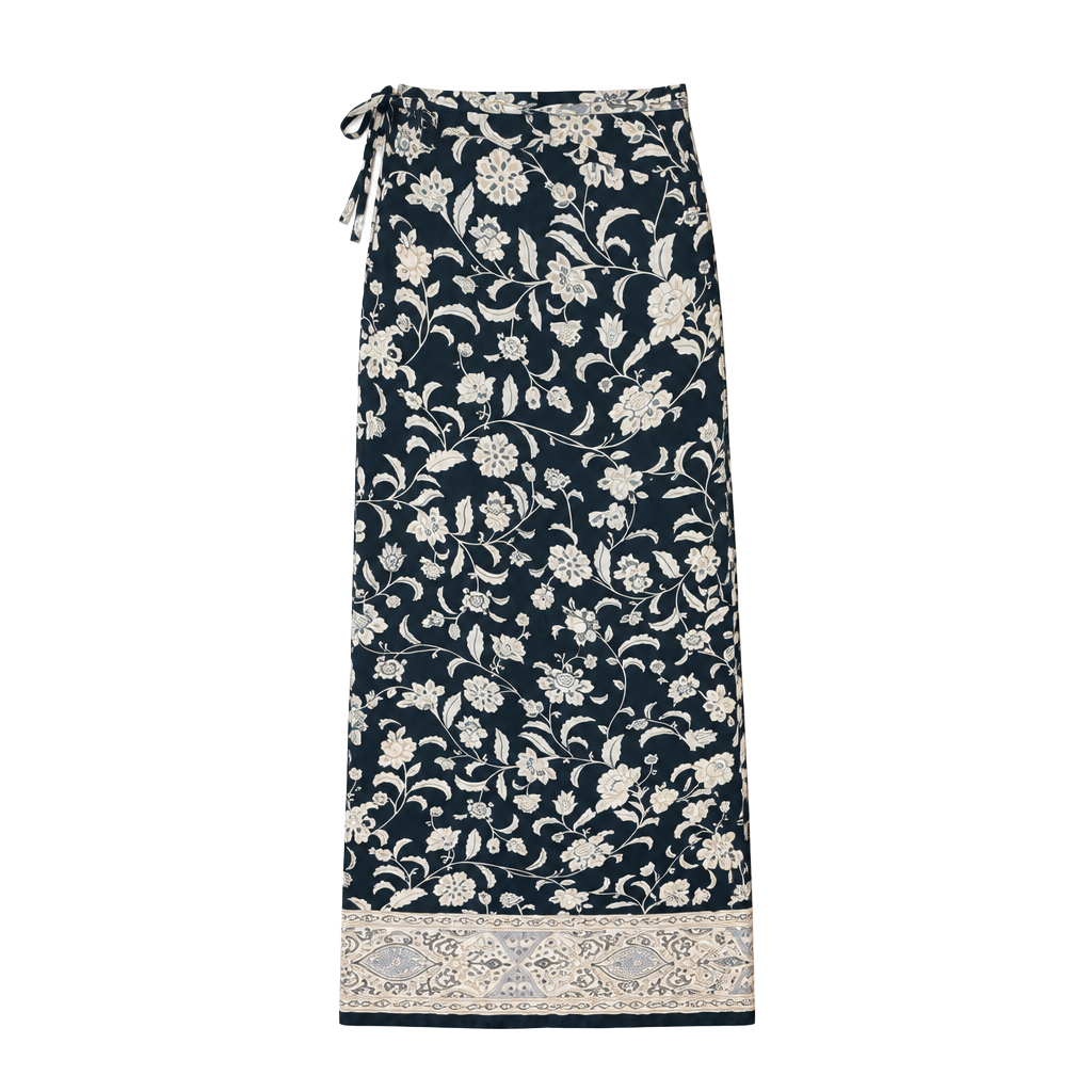 Jonathan Martin Floral Print Wrap Maxi Skirt Size Small Black White 1