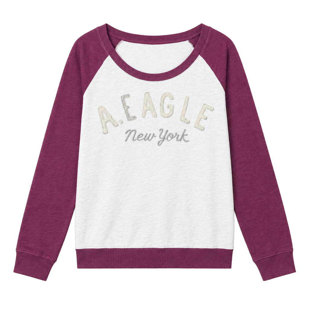 Y2K American Eagle Sweatshirt Size M New York Raglan Pullover Purple 1