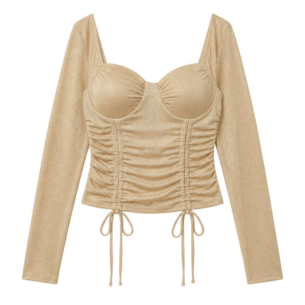 No Boundaries Ruched Long Sleeve Corset Top Size S (3-5) Gold 1