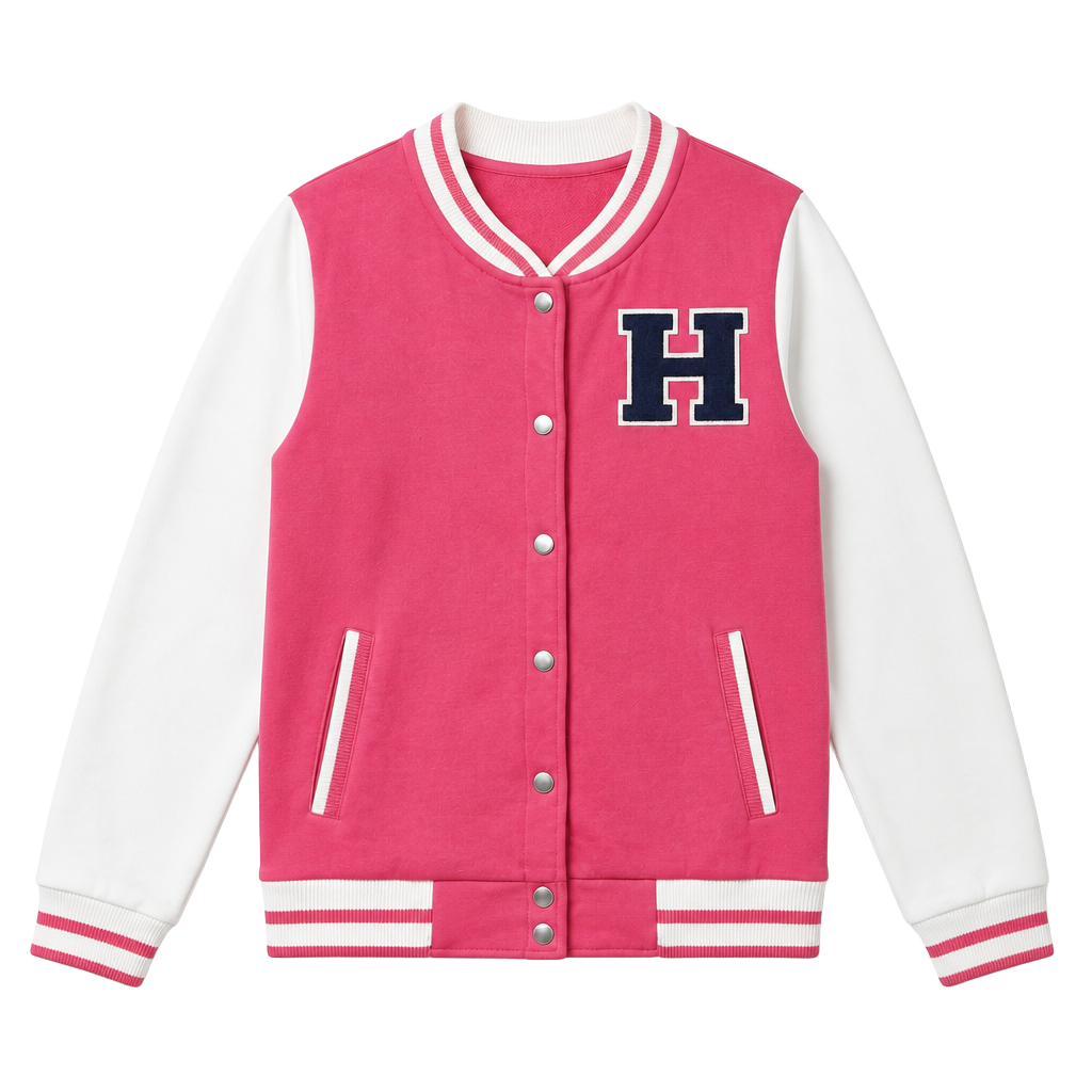 Ambiance Apparel Varsity Jacket Size M Pink White Letter H 1