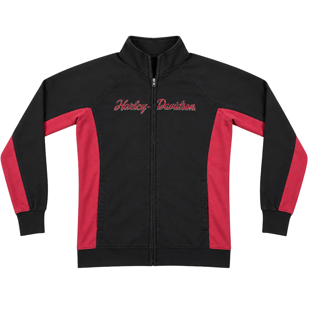 Harley-Davidson Zip Up Jacket Size L Black Red Spell Out 1