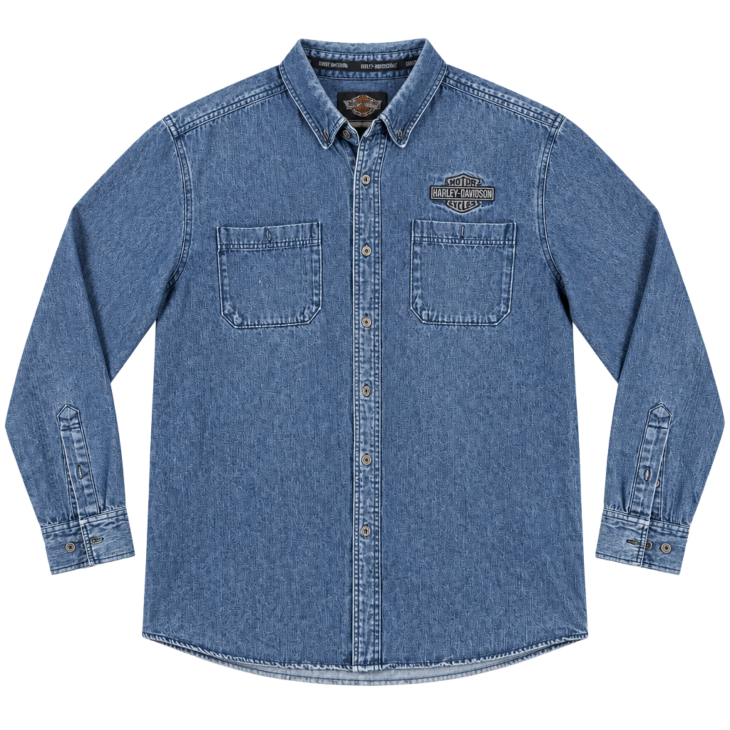 Harley-Davidson Denim Long Sleeve Shirt Size 2XL Blue Button Down 1