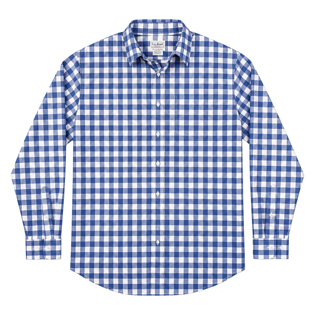L.L.Bean Button-Up Shirt M-REG Blue White Gingham Traditional Fit Cotton 1