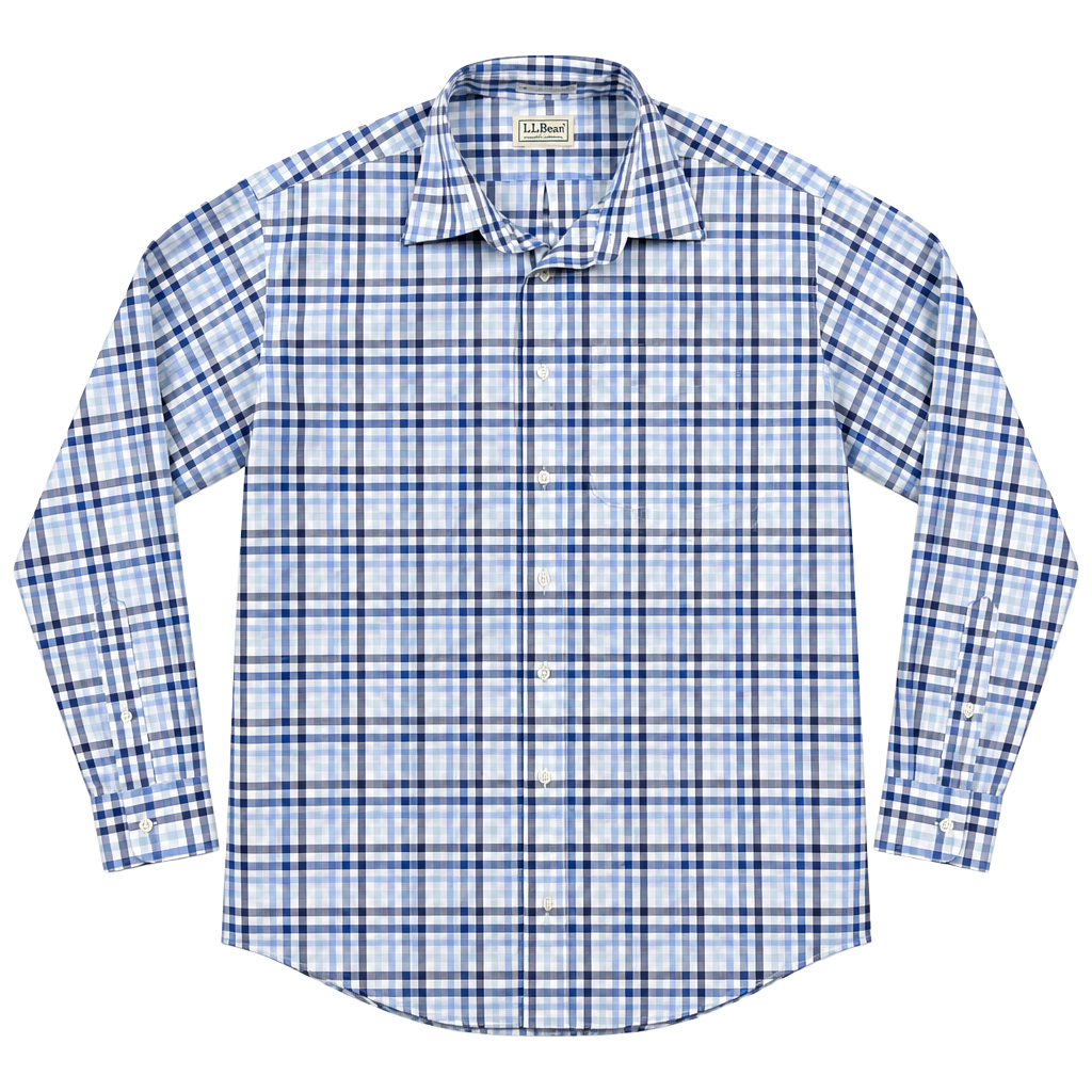 L.L. Bean Plaid Button Down Shirt Size M-Reg Blue Cotton Long Sleeve 1