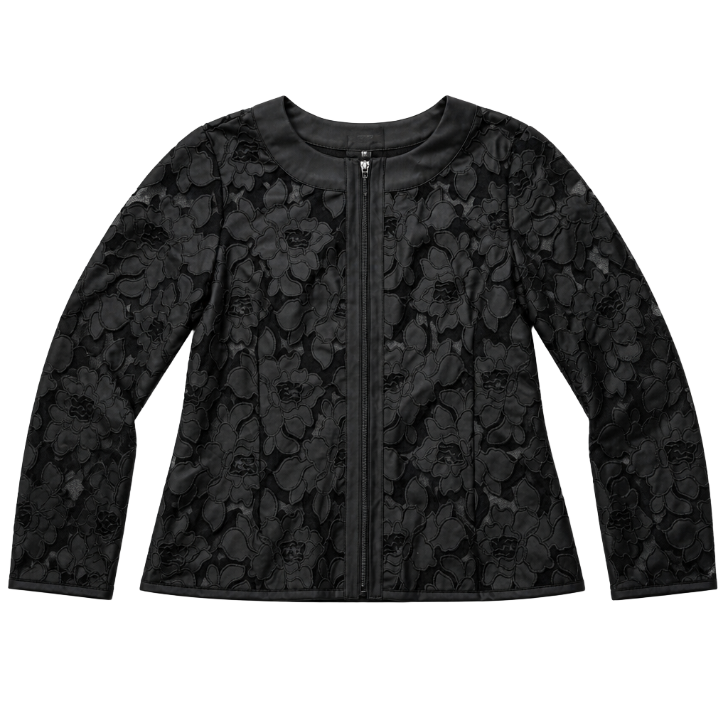 Colleen Lopez Black Floral Lace Mesh Zip-Up Jacket 1