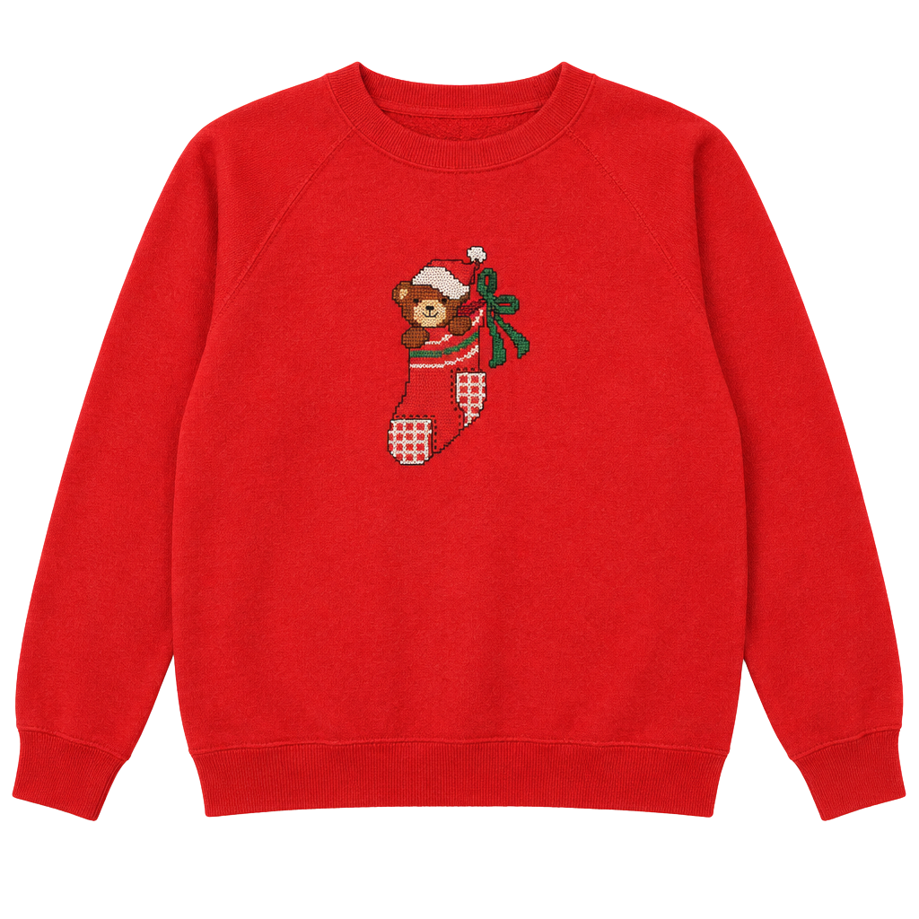 Hanes Her Way Christmas Stocking Bear Sweatshirt Size Large Red Vintage 1