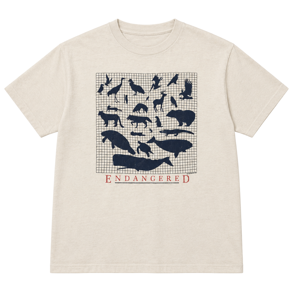 Vintage Hanes Beefy-T Endangered Animals Wildlife Graphic T-Shirt Made in USA 1