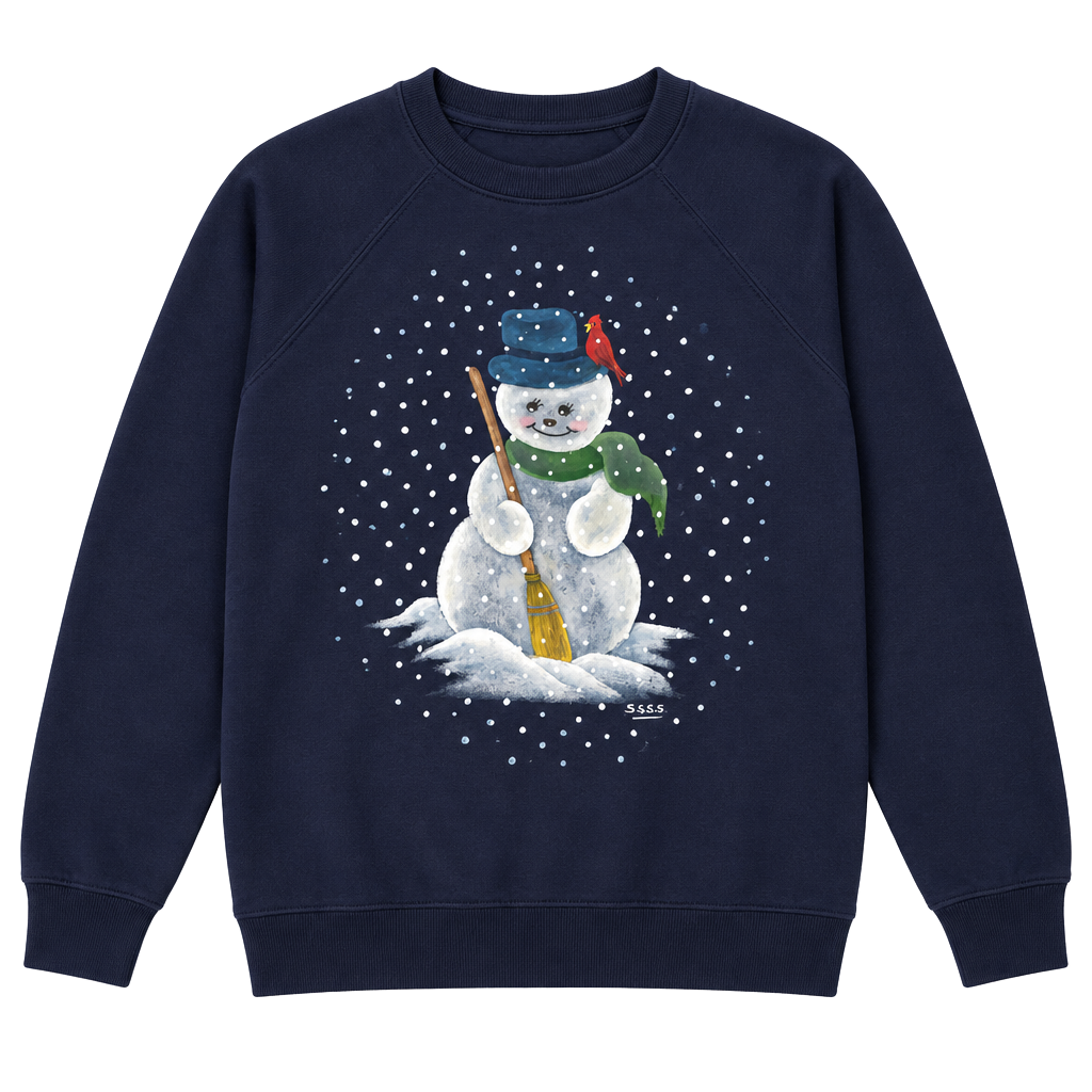 Hanes Vintage Snowman Painted Sweatshirt Size L Navy Blue 1