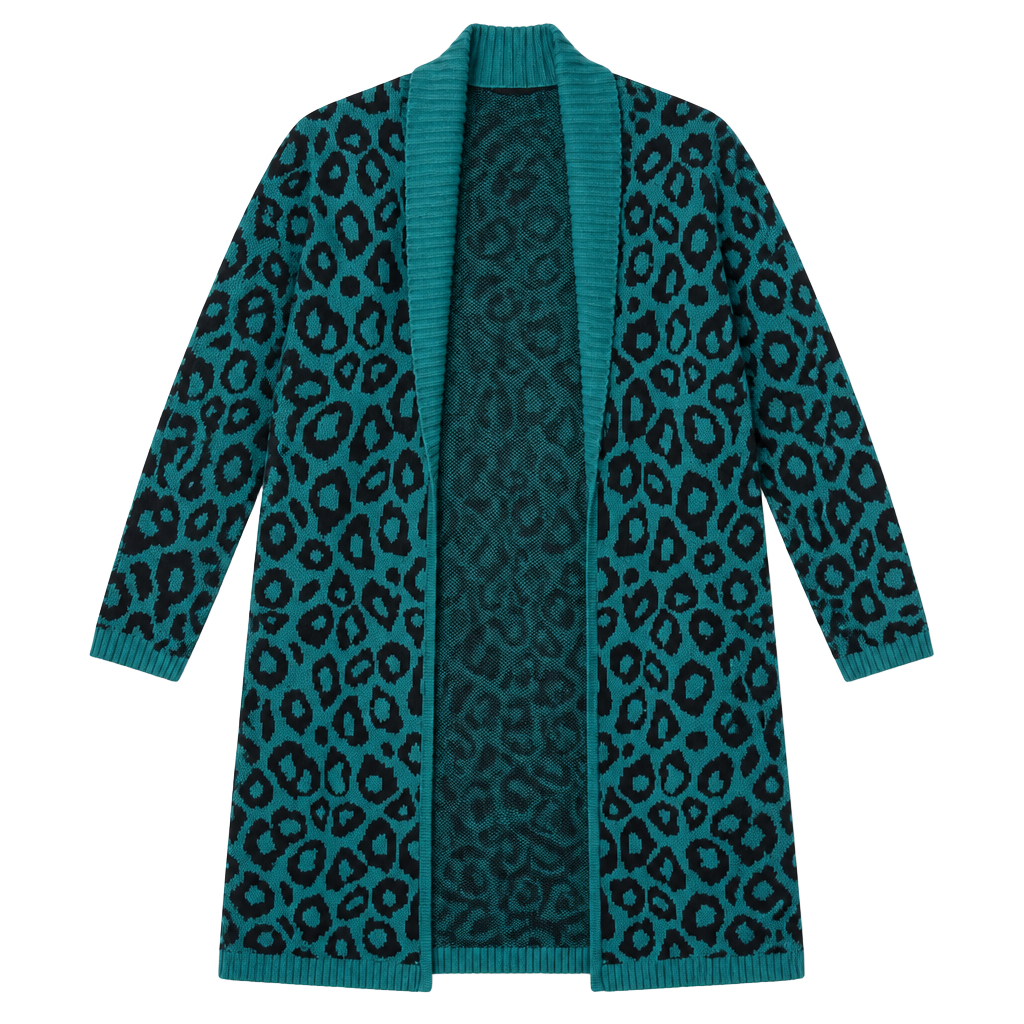 BCBGeneration Leopard Print Long Open Front Shawl Collar Cardigan Sweater XS 1