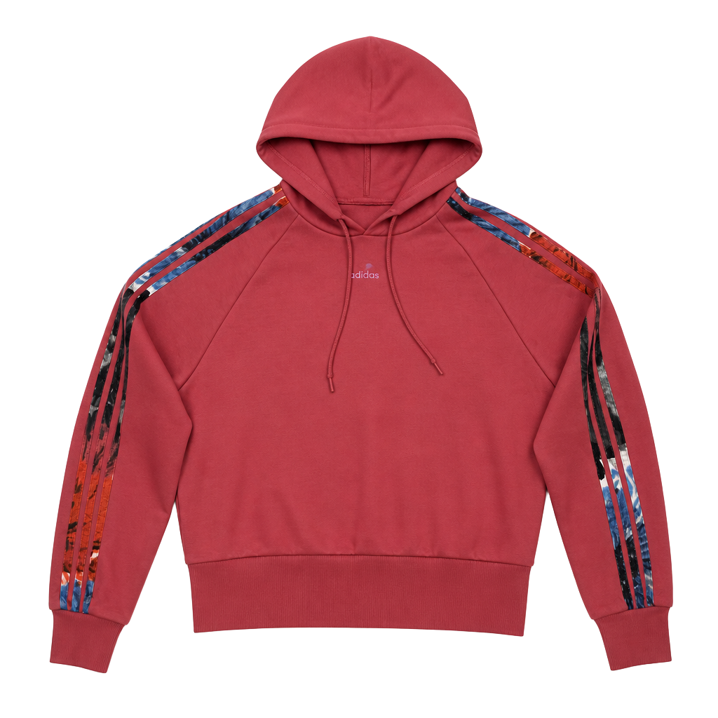 Adidas Cropped Hoodie Size S Pink Pullover 3-Stripes HP0793 1