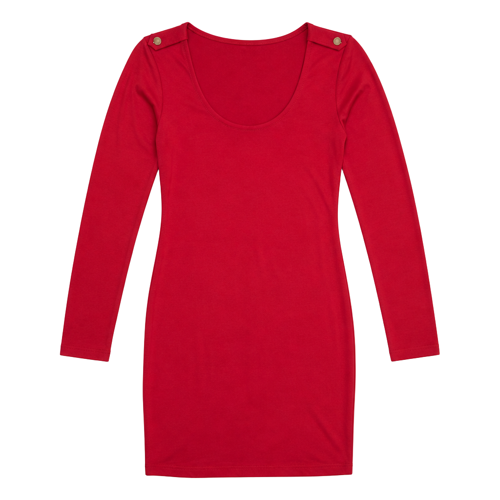Jluxlabel Red Long Sleeve Scoop Neck Bodycon Mini Dress with Gold Shoulder Button Detail 1