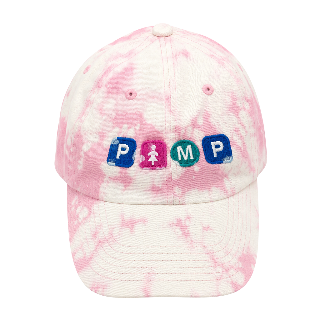 Unbranded Pimp Embroidered Pink White Tie Dye Baseball Cap 1