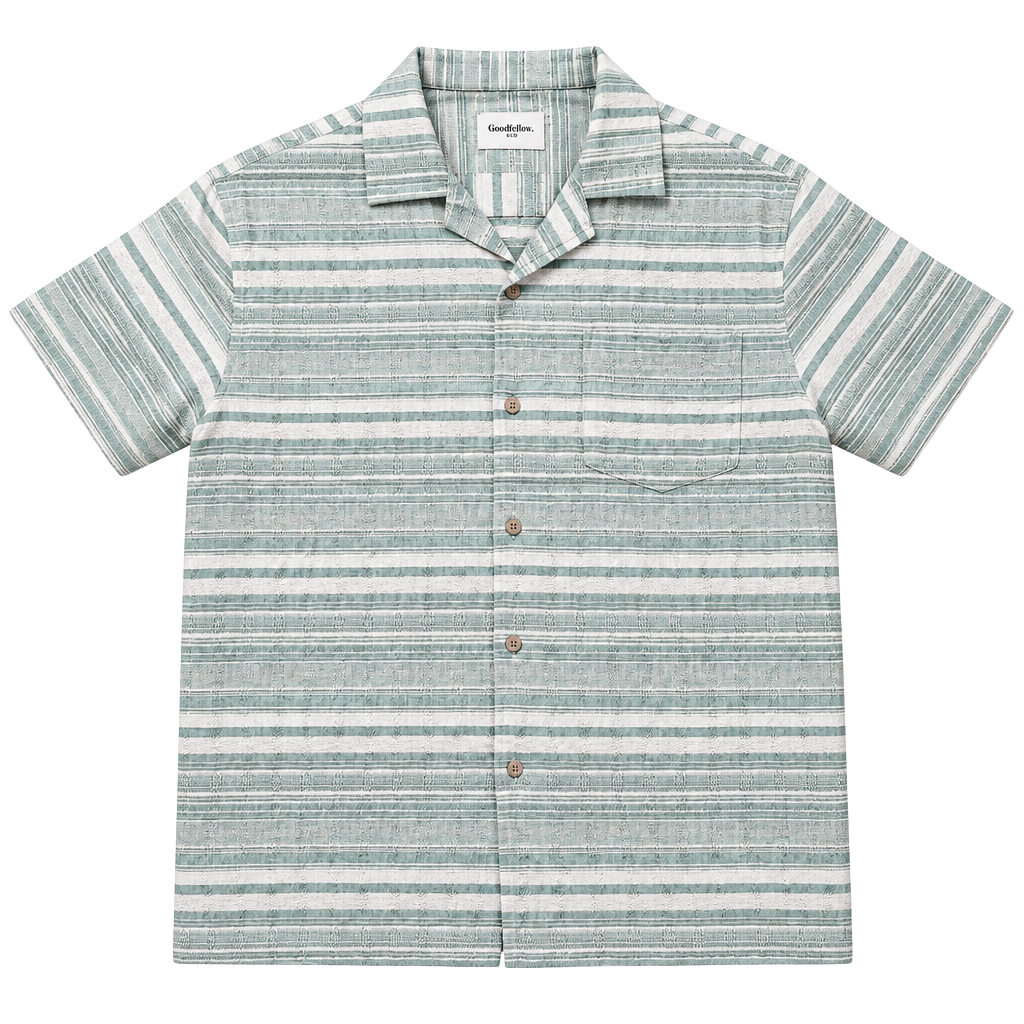 Goodfellow & Co Short Sleeve Camp Shirt Size M Green White Striped 1