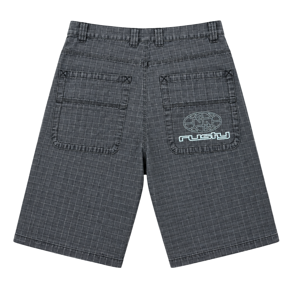 Rusty Flip Rambo Shorts Size 28 Black Plaid Denim Jorts 1