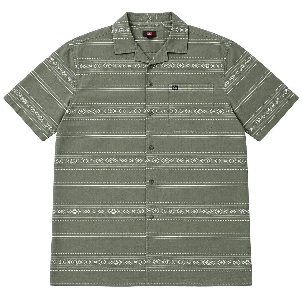 Quiksilver Button Down Shirt Size M Green Tribal Aztec Short Sleeve 1
