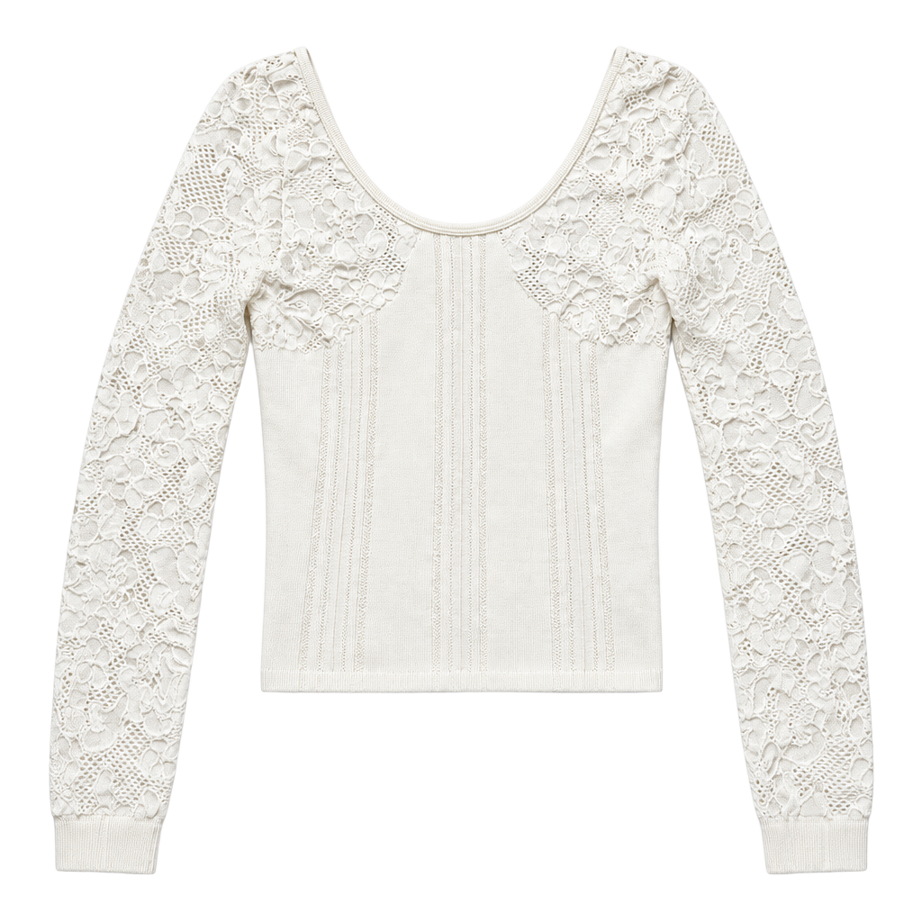 Out From Under Long Sleeve Top Size S/M Cream Lace Pointelle Ribbed Knit 1