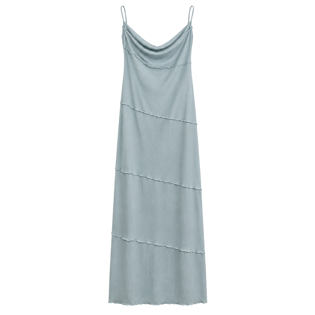 American Threads Pale Blue Midi Slip Dress with Cowl Neck 1