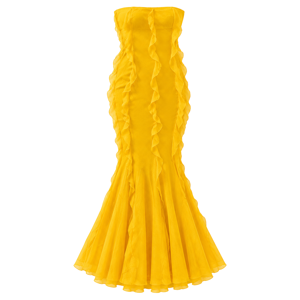 ASOS design strapless Ruffle Dress in Mustard Yellow🌻 1