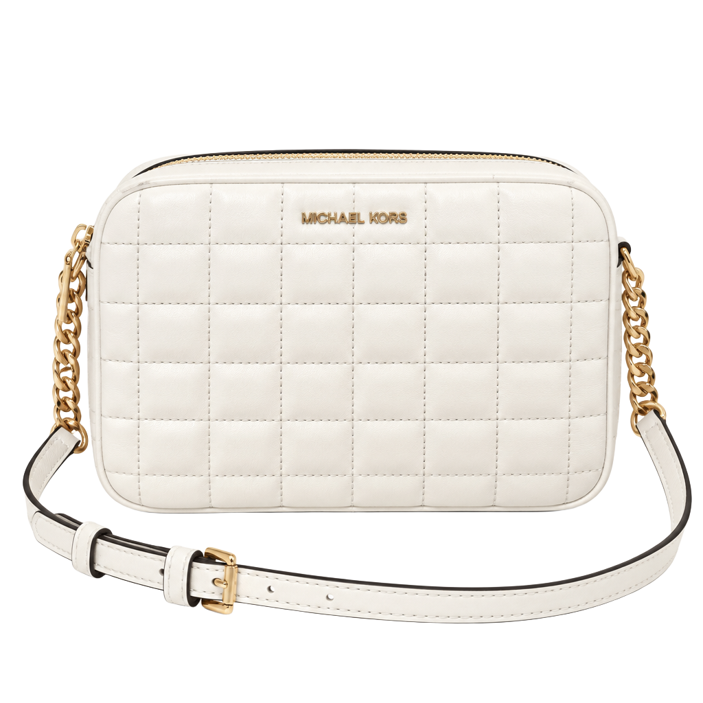 Michael Kors Quilted Leather Crossbody purse with tassel and Gold Chain 1