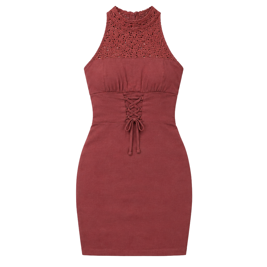 Free People Sleeveless Lace high neck Mini Dress in Rust💋 1