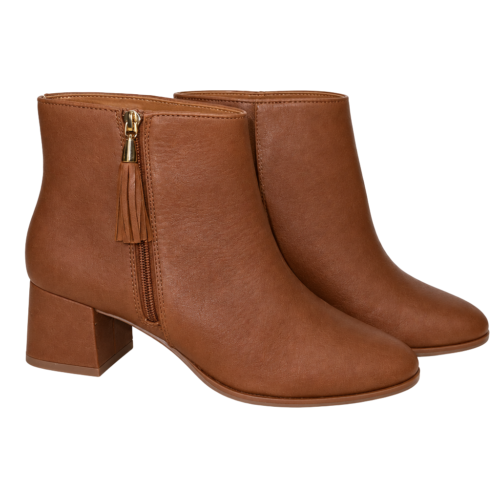 Talbots Cognac Leather Tassel Zip Ankle Booties 1