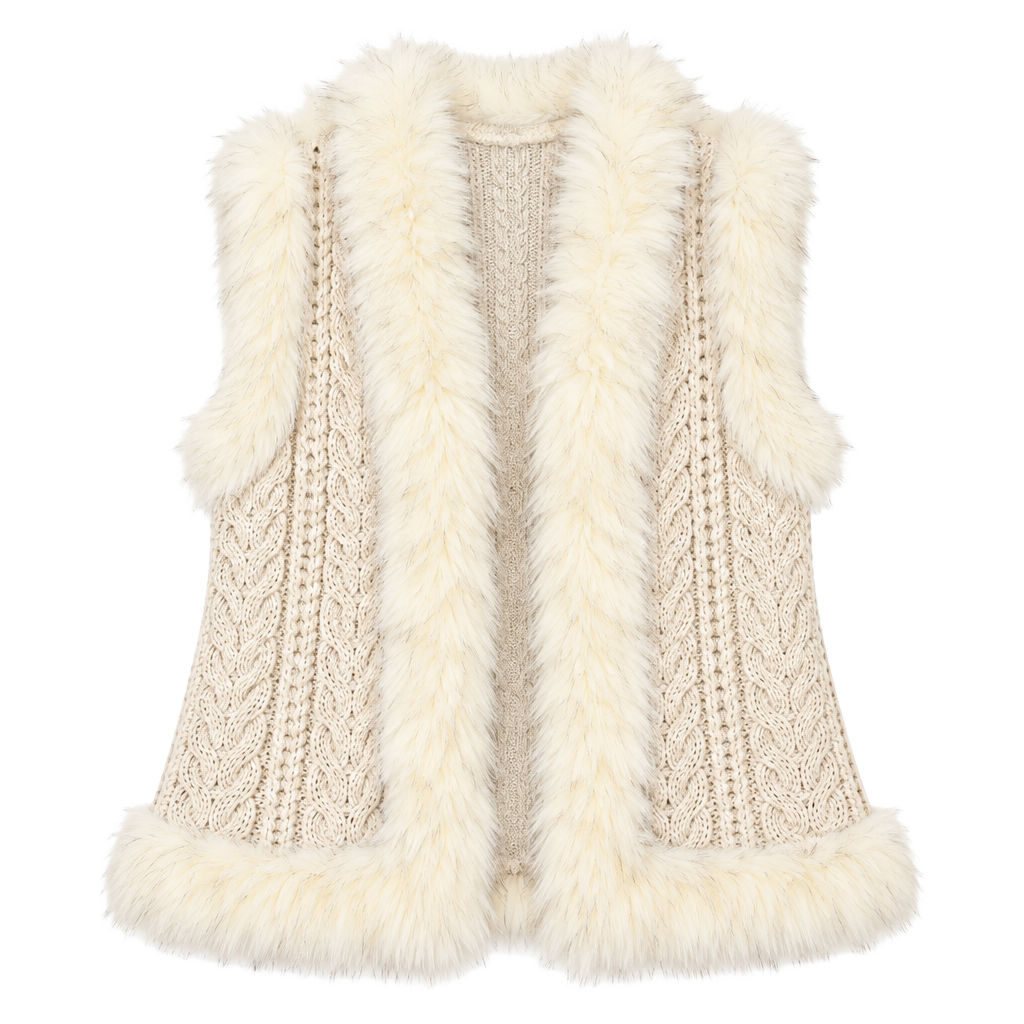 Shyanne Women’s L Cream Cable Knit Faux Fur Vest Western Cowgirl NWOT 1