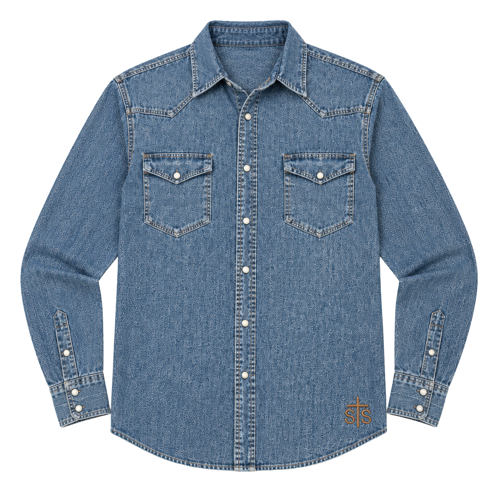 STS Ranchwear Men’s S Denim Pearl Snap Western Shirt Distressed Cowboy Ranch 1