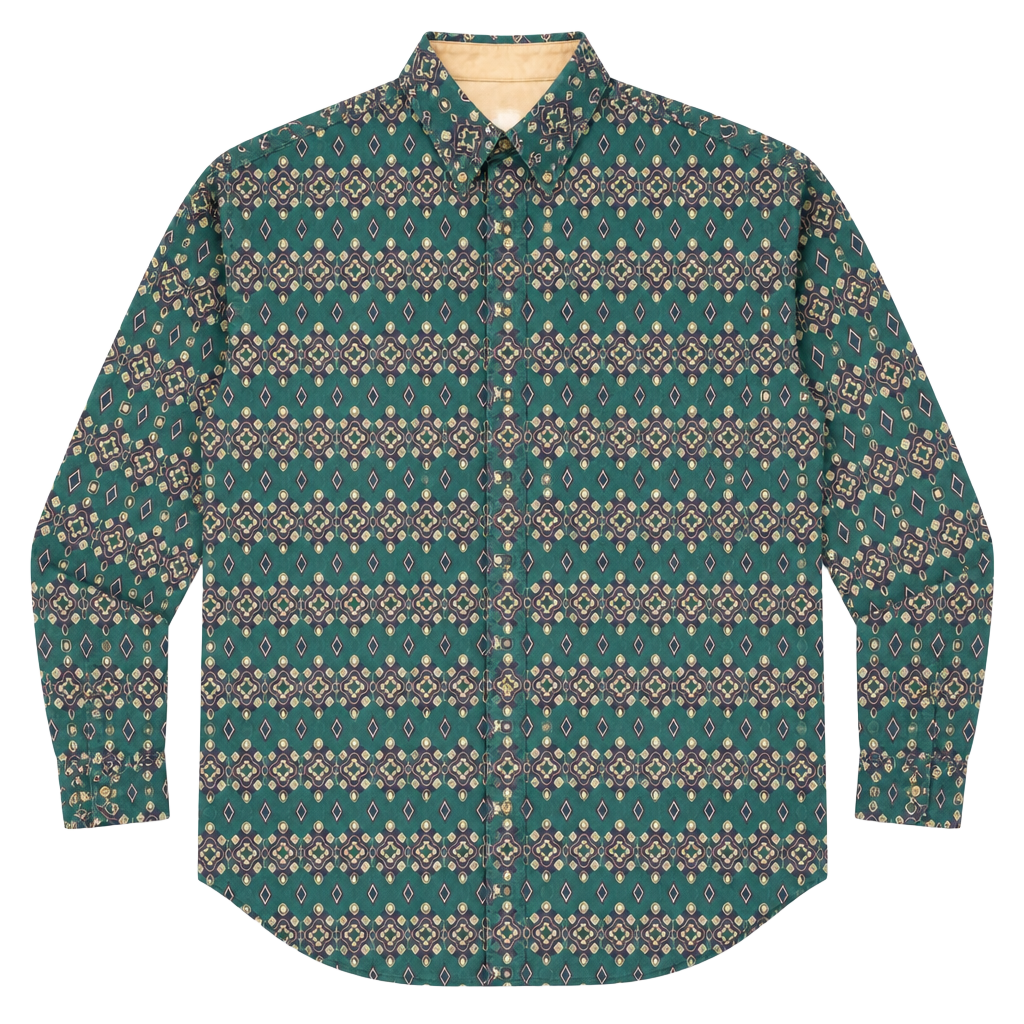 Vintage Wrangler Twenty X Mens Western Shirt Teal Geometric Cowboy Button Up XL 1