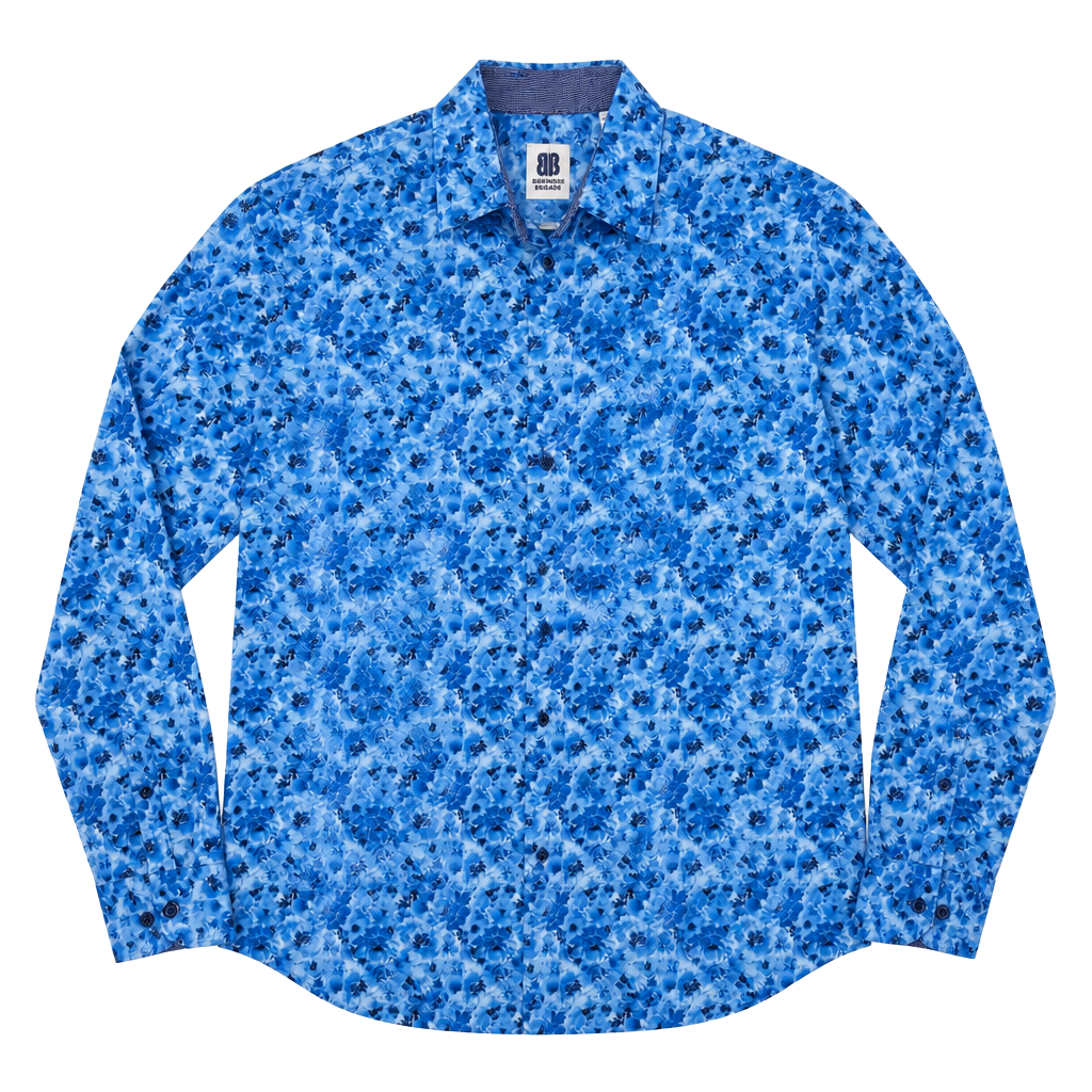 NWT Brooklyn Brigade Maverick Men’s M Blue Floral Performance Shirt Stretch 1