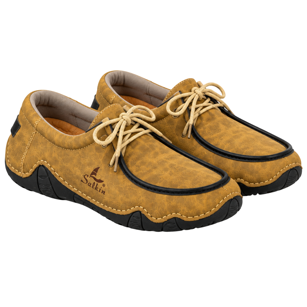 Salkin USA Men’s 10.5-11 Tan Brown Lace Up Moc Toe Comfort Casual Shoes 1