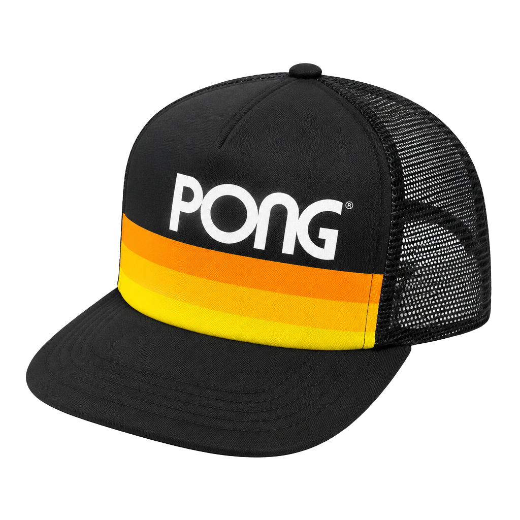 Atari PONG Trucker Hat NWT Retro Stripe Black Mesh Snapback H3 Headwear 1
