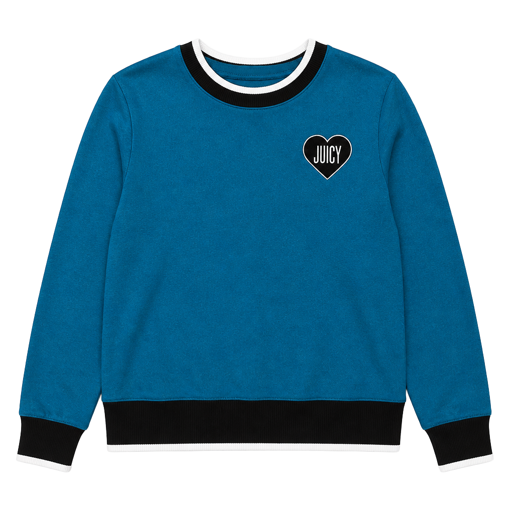 Juicy Couture Women’s Small Teal Blue Heart Logo Crewneck Sweater Y2K 1