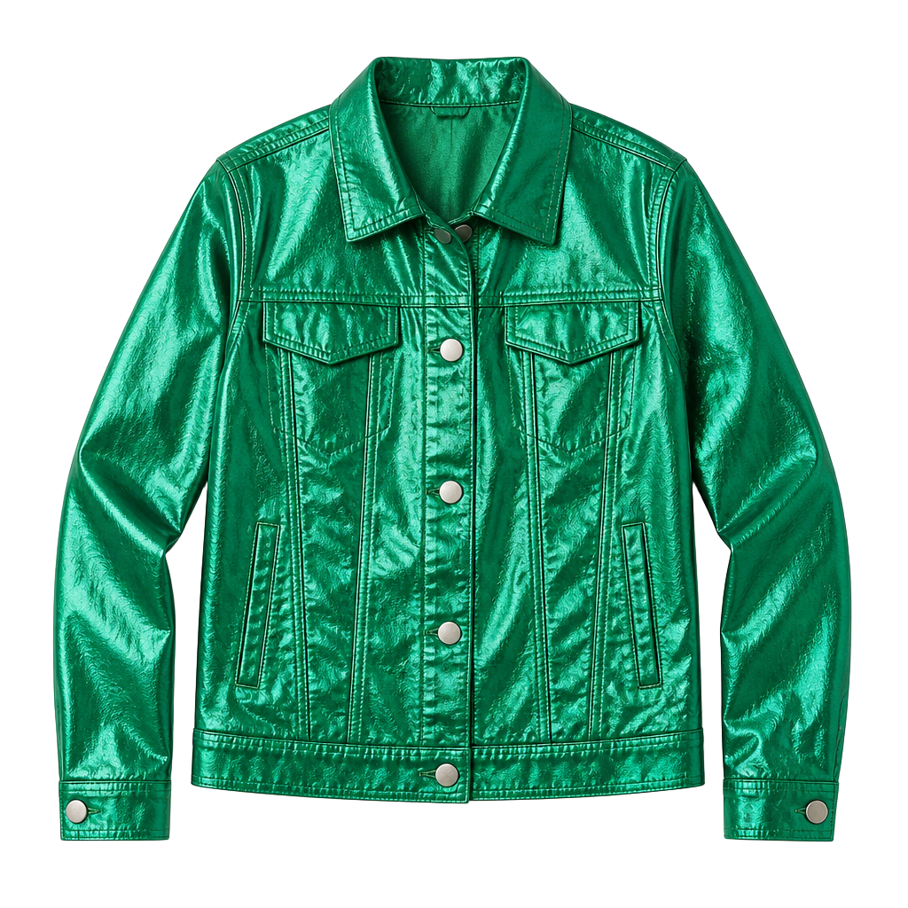 Chico's Women's Emerald Metallic Green Button-Front Utility Jacket Size 3 1