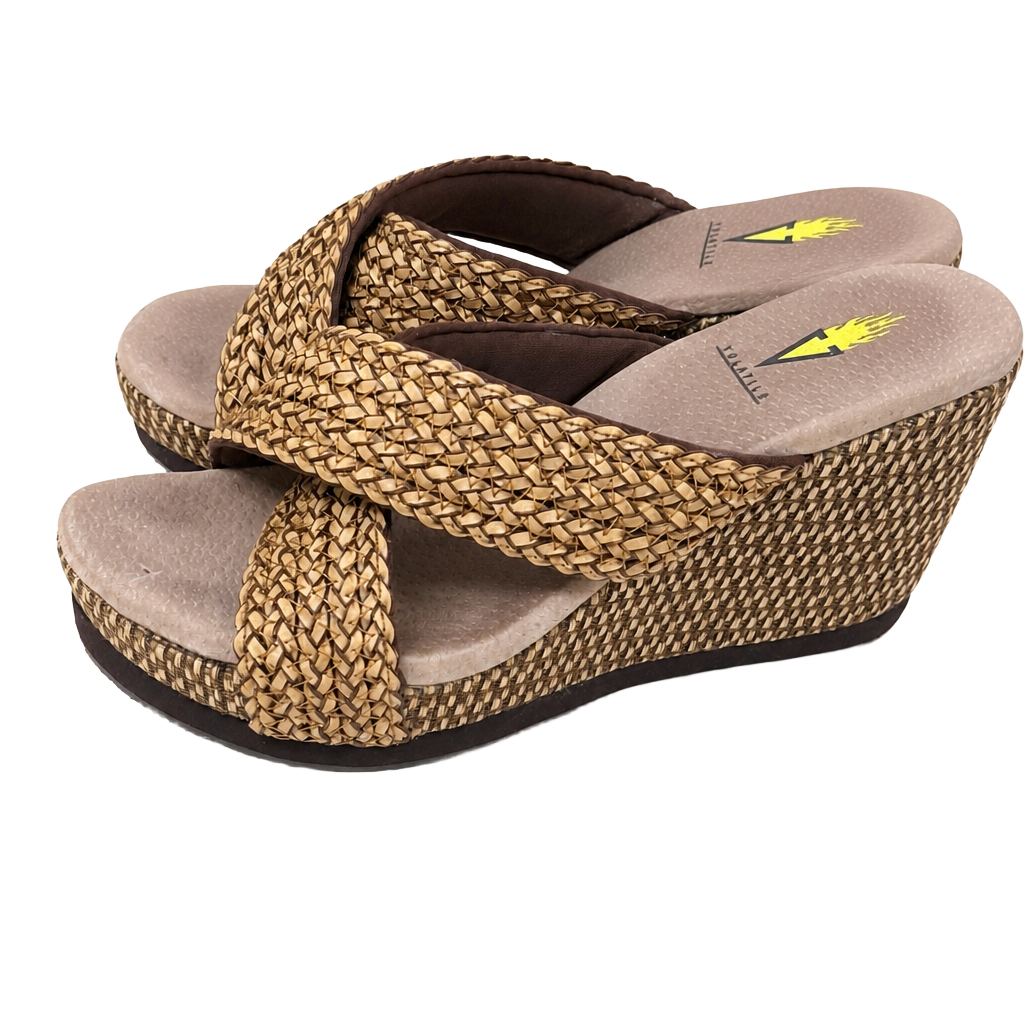 Volatile Women’s Size 9 Woven Raffia Platform Wedge Slide Sandals Boho Y2K 1