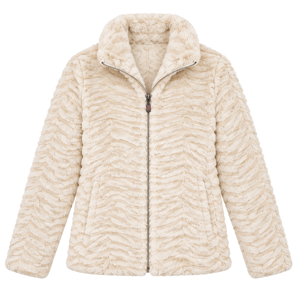 Kristen Blake Women’s M Faux Fur Jacket Tan Cream Animal Print Full Zip Coat 1