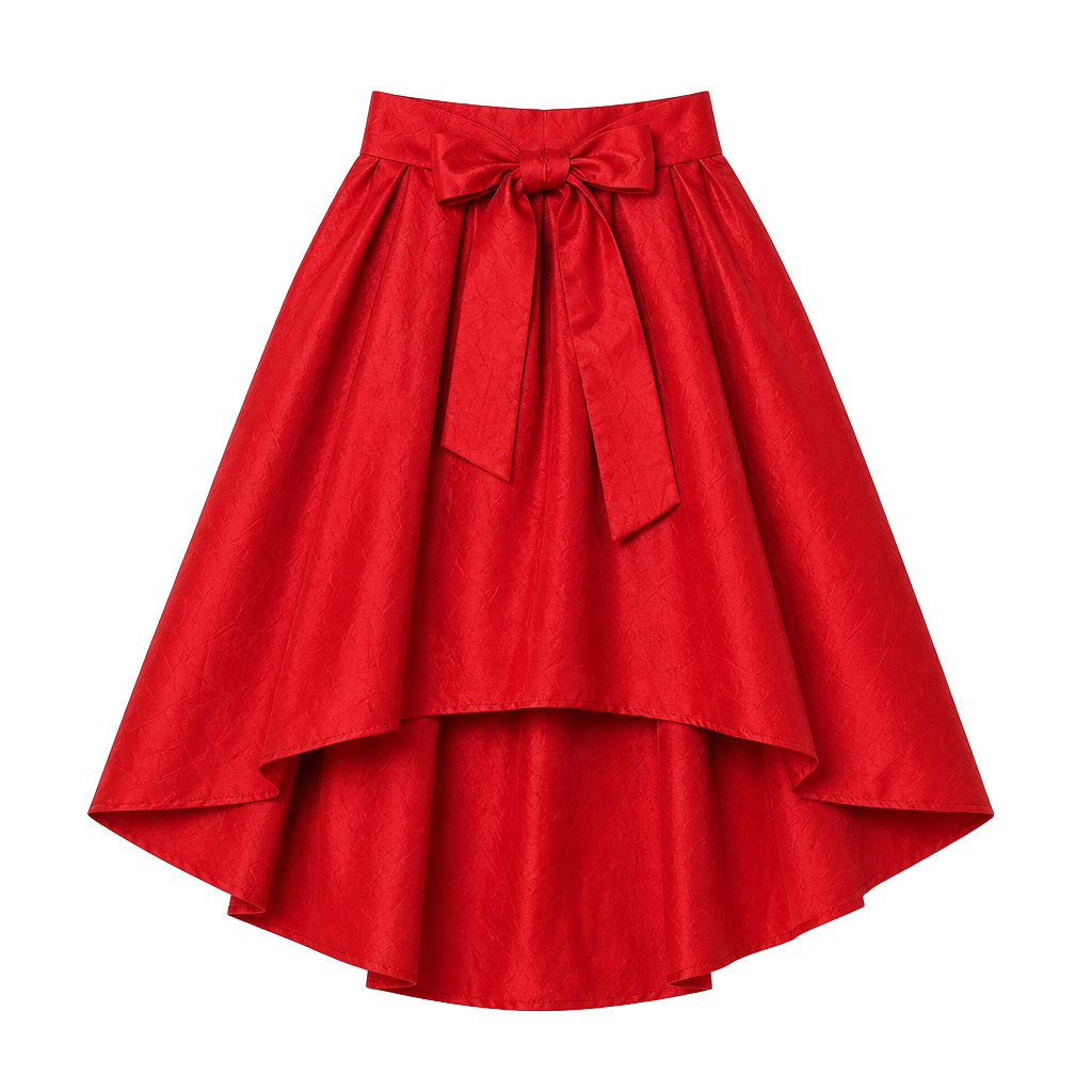 Haute Monde Women’s XL Red Satin High Low Skirt Pleated Tie Waist Holiday Party 1