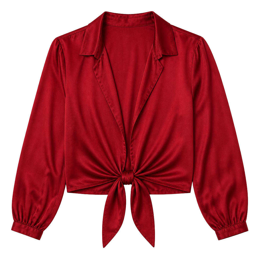 NEW HYFVE Red Satin Long Sleeve Tie Front Bodysuit Medium 1