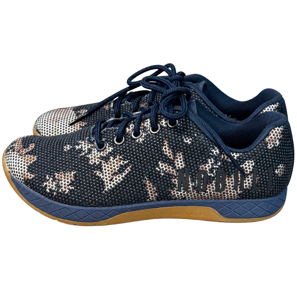 NOBULL Project Camo Trainer Shoes Navy Tan Gum Women’s 7.5 Men’s 6 CrossFit 1