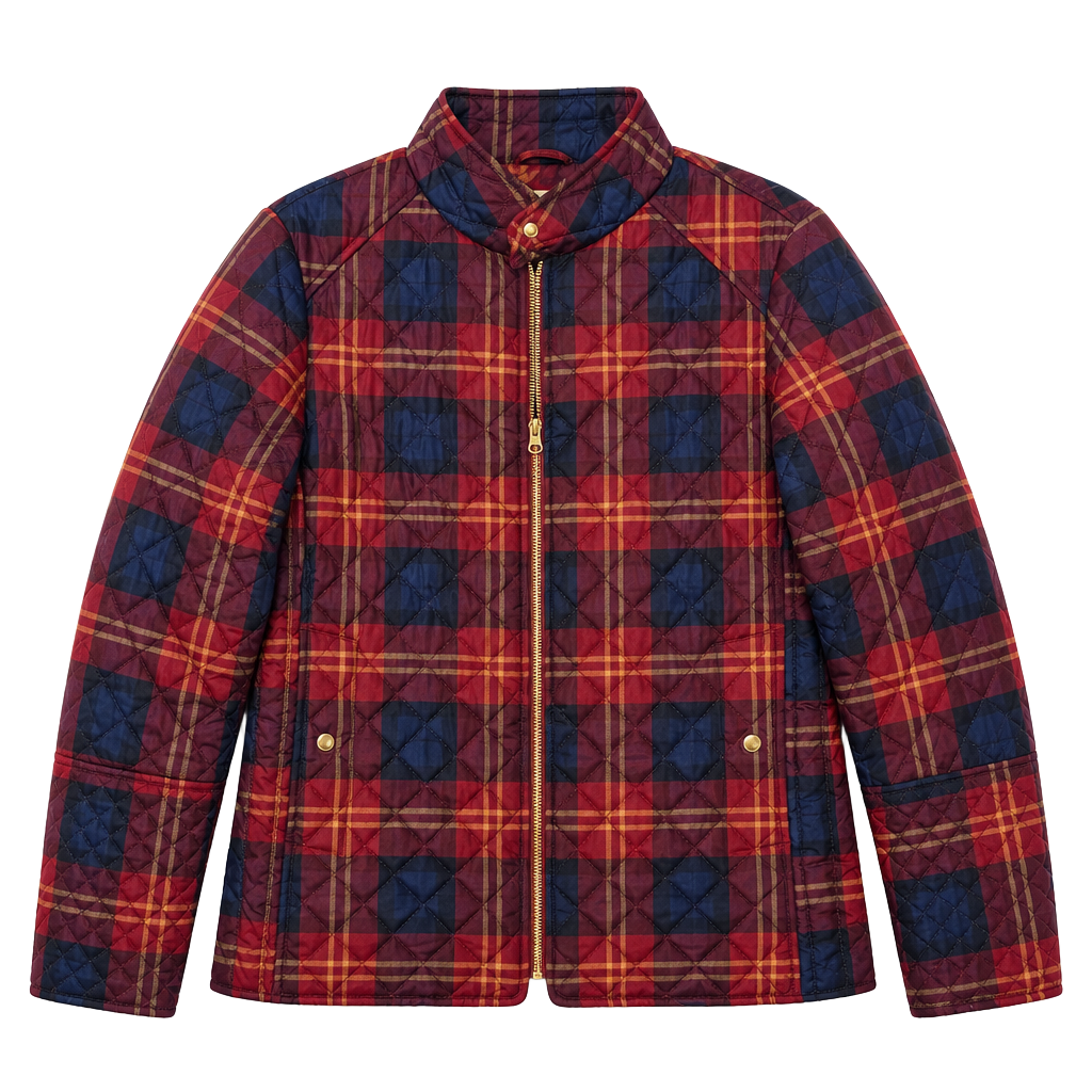 Faded Glory Women’s 1X 16W Burgundy Navy Plaid Quilted Jacket Country Western 1